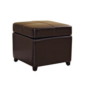Dark Brown Full Leather Storage Cube Ottoman