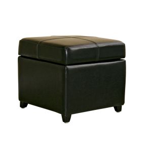 Black Full Leather Storage Cube Ottoman 
