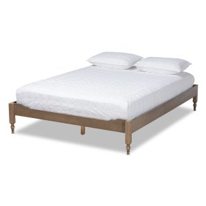 Laure French Bohemian Weathered Grey Oak Finished Wood Queen Size Platform Bed Frame