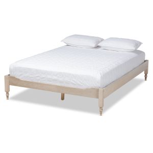Laure French Bohemian Antique White Oak Finished Wood Queen Size Platform Bed Frame