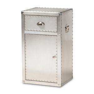 Serge French Industrial Silver Metal 1-Door Accent Storage Cabinet