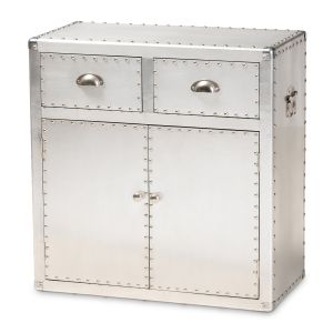Serge French Industrial Silver Metal 2-Door Accent Storage Cabinet