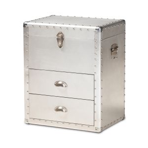 Serge French Industrial Silver Metal 2-Drawer Accent Storage Cabinet