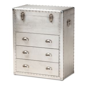 Serge French Industrial Silver Metal 3-Drawer Accent Storage Cabinet