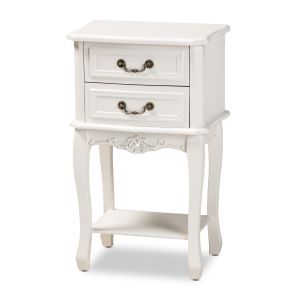 Gabrielle Traditional French Country Provincial White-Finished 2-Drawer Wood Nightstand