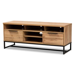 Reid Modern and Contemporary Industrial Oak Finished Wood and Black Metal 2-Drawer TV Stand