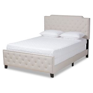 Marion Modern Transitional Beige Fabric Upholstered Button Tufted King Size Panel Bed