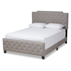 Marion Modern Transitional Grey Fabric Upholstered Button Tufted Queen Size Panel Bed