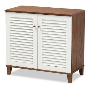 Coolidge Modern and Contemporary White and Walnut Finished 4-Shelf Wood Shoe Storage Cabinet