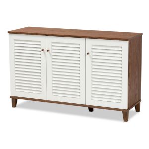 Coolidge Modern and Contemporary Walnut Finished 8-Shelf Wood Shoe Storage Cabinet