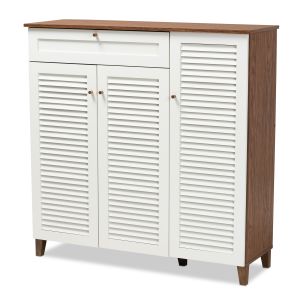 Coolidge Modern and Contemporary Walnut Finished 11-Shelf Wood Shoe Storage Cabinet with Drawer