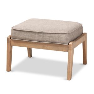 Sigrid Mid-Century Modern Light Grey Fabric Upholstered Antique Oak Finished Wood Ottoman