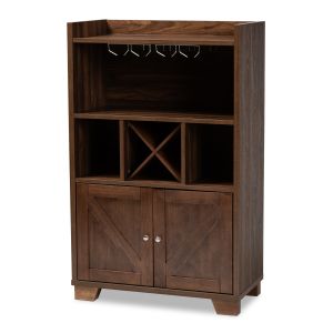Carrie Transitional Farmhouse Walnut Brown Finished Wood Wine Storage Cabinet