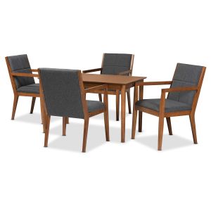 Theresa Mid-Century Modern Dark Grey Fabric Upholstered and Walnut Brown Finished Wood 5-Piece Dining Set