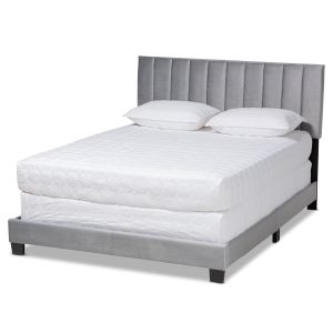 Clare Glam and Luxe Grey Velvet Fabric Upholstered Full Size Panel Bed with Channel Tufted Headboard