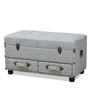 Flynn Modern Transitional Grey Fabric Upholstered 2-Drawer Storage Trunk Ottoman