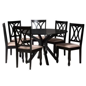 Maya Modern Beige Fabric and Espresso Brown Finished Wood 7-Piece Dining Set