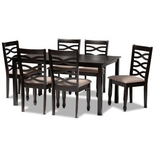 Lanier Modern and Contemporary Sand Fabric Upholstered Dark Brown Finished Wood 7-Piece Dining Set