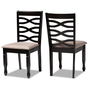 Lanier Modern and Contemporary Sand Fabric Upholstered Dark Brown Finished 2-Piece Wood Dining Chair Set