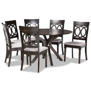 Jessie Modern and Contemporary Grey Fabric Upholstered and Dark Brown Finished Wood 7-Piece Dining Set
