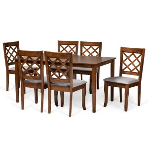Verner Modern and Contemporary Grey Fabric Upholstered and Walnut Brown Finished Wood 7-Piece Dining Set