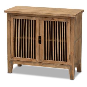 Clement Rustic Transitional Medium Oak Finished 2-Door Wood Spindle Accent Storage Cabinet