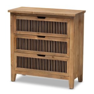 Clement Rustic Transitional Medium Oak Finished 3-Drawer Wood Spindle Storage Cabinet