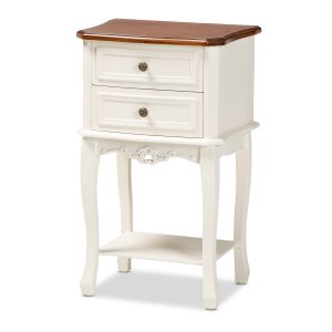 Darla Classic and Traditional French White and Cherry Brown Finished Wood 2-Drawer Nightstand 