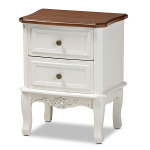 Darlene Classic and Traditional French White and Cherry Brown Finished Wood 2-Drawer Nightstand 