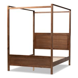 Veronica Modern and Contemporary Walnut Brown Finished Wood Queen Size Platform Canopy Bed