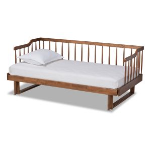 Muriel Modern and Transitional Walnut Brown Finished Wood Expandable Twin Size to King Size Spindle Daybed