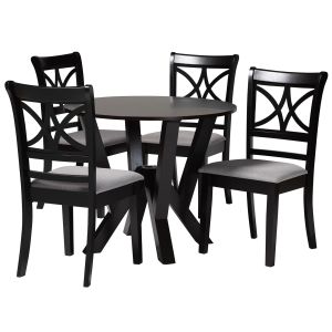 Mari Modern Grey Fabric and Dark Brown Finished Wood 5-Piece Dining Set