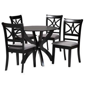 Noemi Modern Grey Fabric and Dark Brown Finished Wood 5-Piece Dining Set