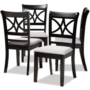 Clarke Modern and Contemporary Grey Fabric Upholstered and Espresso Brown Finished Wood 4-Piece Dining Chair Set
