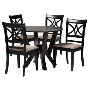 Mari Modern Beige Fabric and Dark Brown Finished Wood 5-Piece Dining Set