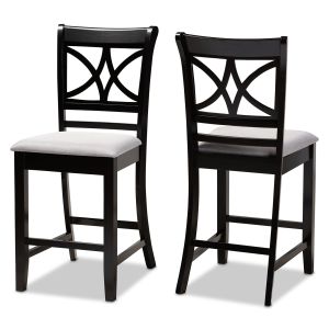 Chandler Modern and Contemporary Grey Fabric Upholstered and Espresso Brown Finished Wood 2-Piece Counter Height Pub Chair Set