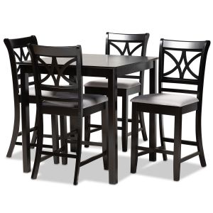 Chandler Modern and Contemporary Grey Fabric Upholstered and Espresso Brown Finished Wood 5-Piece Counter Height Pub Dining Set