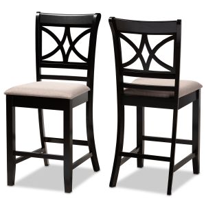 Chandler Modern and Contemporary Sand Fabric Upholstered and Espresso Brown Finished Wood 2-Piece Counter Height Pub Chair Set