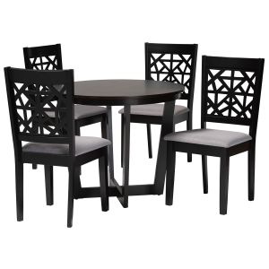 Jamie Moden Grey Fabric and Dark Brown Finished Wood 5-Piece Dining Set