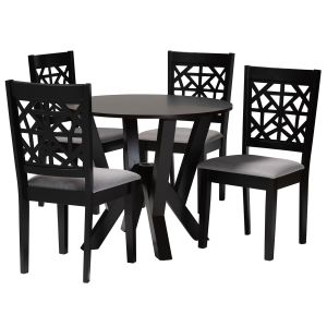 Felice Modern Grey Fabric and Dark Brown Finished Wood 5-Piece Dining Set