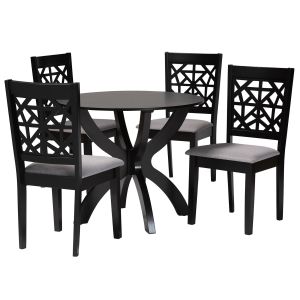 Lena Modern Grey Fabric and Dark Brown Finished Wood 5-Piece Dining Set