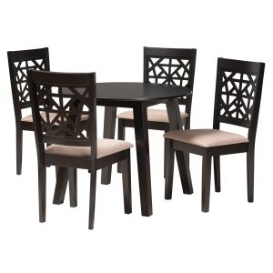 Aiden Modern Beige Fabric and Dark Brown Finished Wood 5-Piece Dining Set