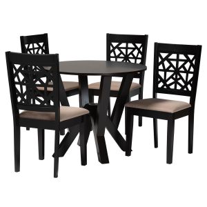 Felice Modern Beige Fabric and Dark Brown Finished Wood 5-Piece Dining Set