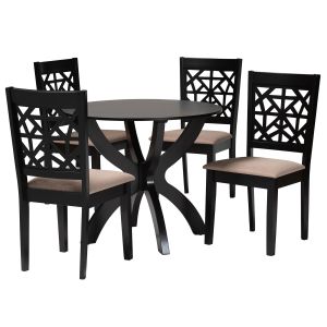 Lena Modern Beige Fabric and Dark Brown Finished Wood 5-Piece Dining Set