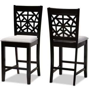 Devon Modern and Contemporary Grey Fabric Upholstered and Espresso Brown Finished Wood 2-Piece Counter Height Pub Chair Set