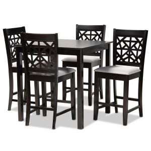 Devon Modern and Contemporary Grey Fabric Upholstered and Espresso Brown Finished Wood 5-Piece Pub Dining Set