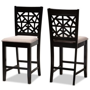 Devon Modern and Contemporary Sand Fabric Upholstered and Espresso Brown Finished Wood 2-Piece Counter Height Pub Chair Set