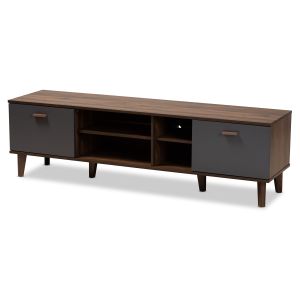 Moina Mid-Century Modern Two-Tone Walnut Brown and Grey Finished Wood TV Stand