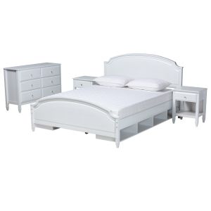 Elise Classic and Transitional White Finished Wood Queen Size 4-Piece Bedroom Set