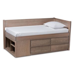 Levon Modern and Contemporary Antique Oak Finished Wood 4-Drawer Twin Size Storage Bed